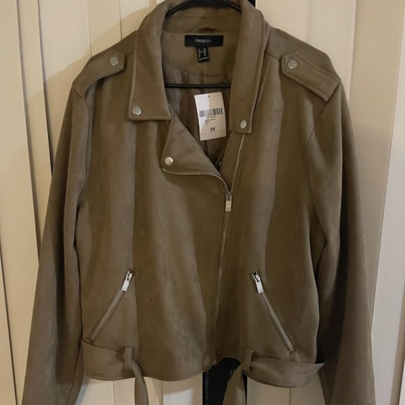 Forever 21 Taupe Faux Suede Motorcycle Jacket Size 3X NWT - Picture 1 of 3